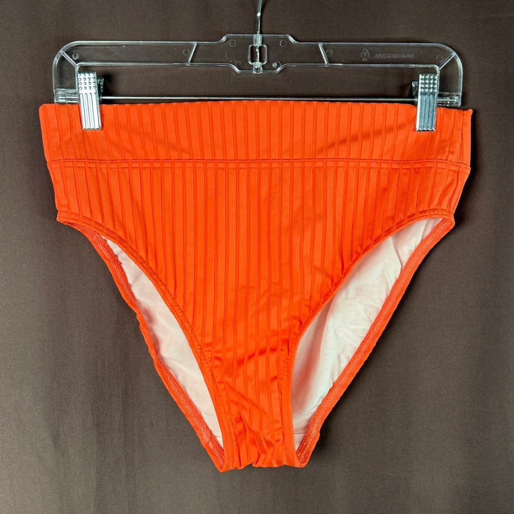 Lands' End Women's 8 Ribbed Smoothing‎ High Waist Bikini Bottom Orange